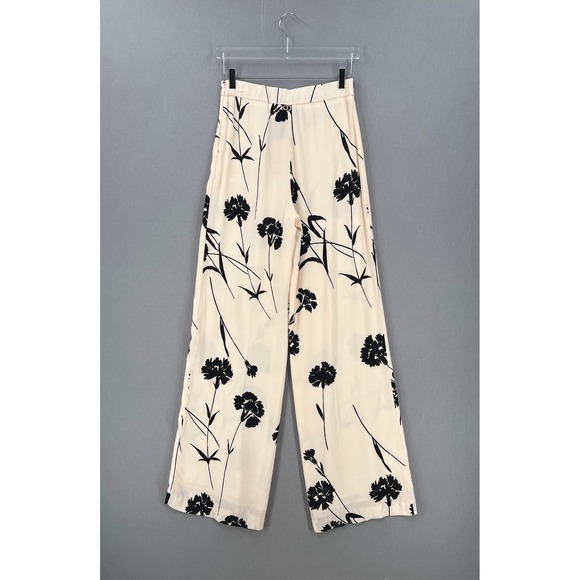TWINSET Milano Palazzo Womens US4 IT40 Pants Cream Black Floral Print Wide Leg - Picture 4 of 16